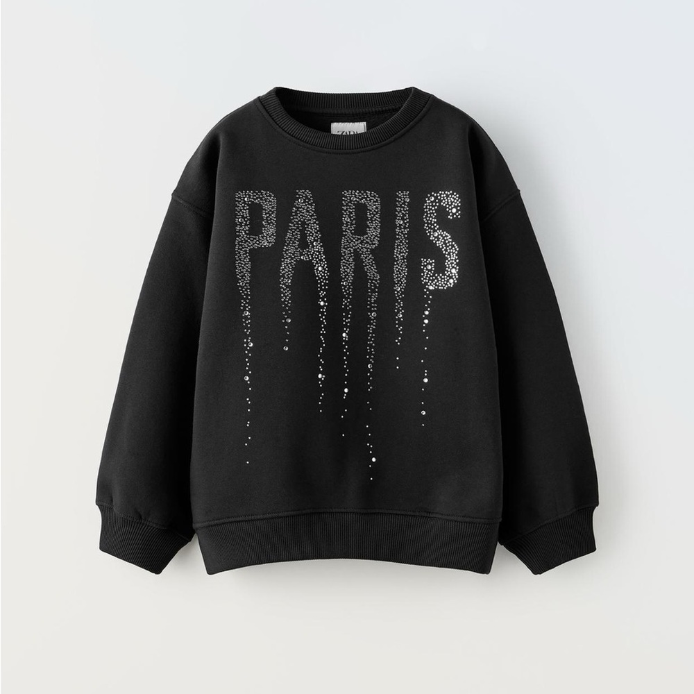Zara Girls Black Sweatshirt with Rhinestone Accents